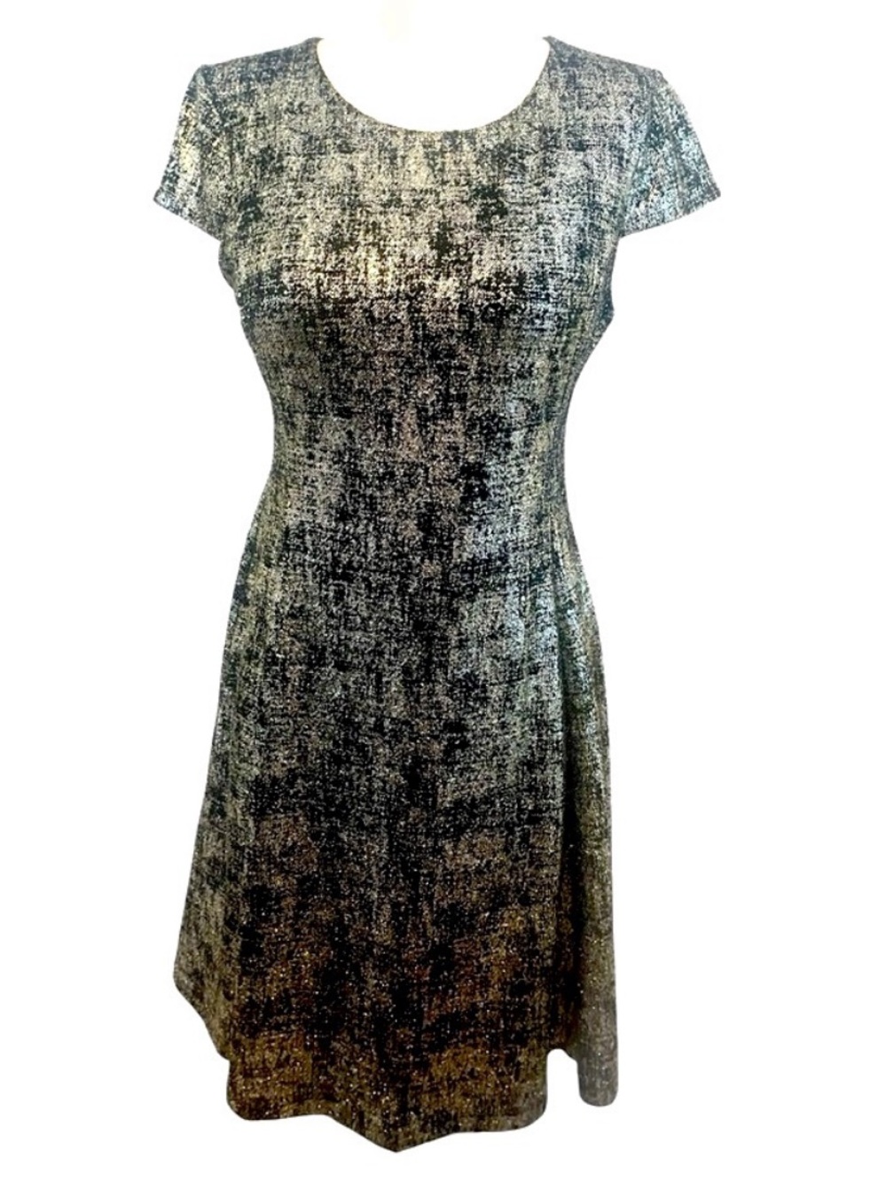 Alfani Black and Gold Metallic Textured Mini Dress Sz 6P